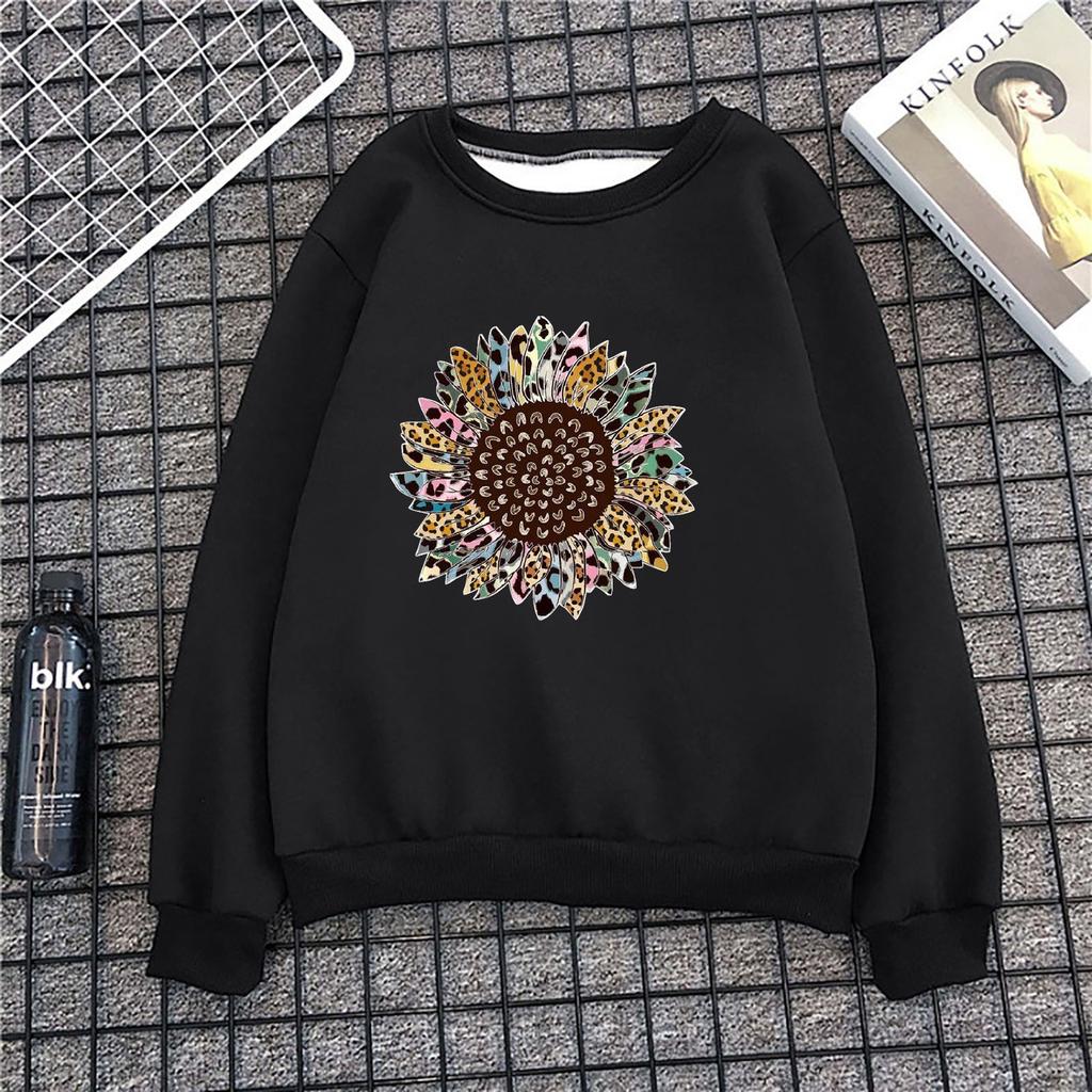 Women's Fashion Casual Print Round Neck Sweater Loose Sports Tops Pullover