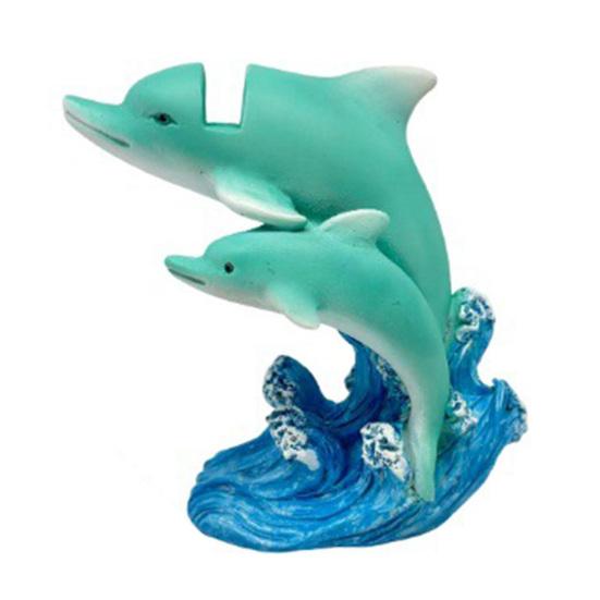 Dolphin Eyeglasses Holder, Coastal Style Glasses Stand with Blue Wave Design, Waterproof Resin Desktop Figurine Ornament for Study Desk Home Office &