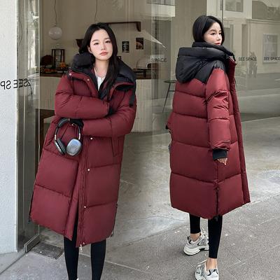 Winter New Contrast Color Down Cotton Jacket for Women Mid-length Thick Korean Style Loose Cotton Jacket