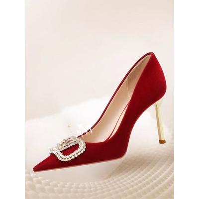 Fashion Versatile Thin Heel Pointed Rhinestone High Heels Women's Spring and Summer New Wedding Shoes Bride Single Shoes Women