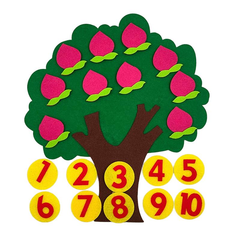 1 Set Fruit Tree Non-woven Digital Teach Puzzle Felt Apple Pear Orange Peach 4 Styles Available Early Intellectual Education ZYF
