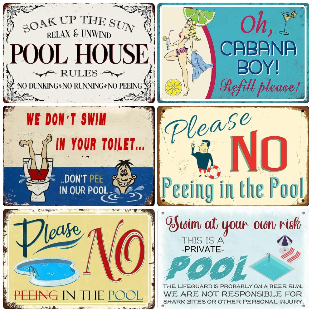 Retro Pool Rules Metal Sign Tin, Vintage Summer Swim Happy Place Plates, Wall Sign, Bar & Grill, Pub Decor, WY51