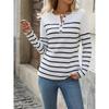 Women's Spring and Autumn New Fashion Versatile Striped Contrast Button Casual Long-sleeved T-shirt