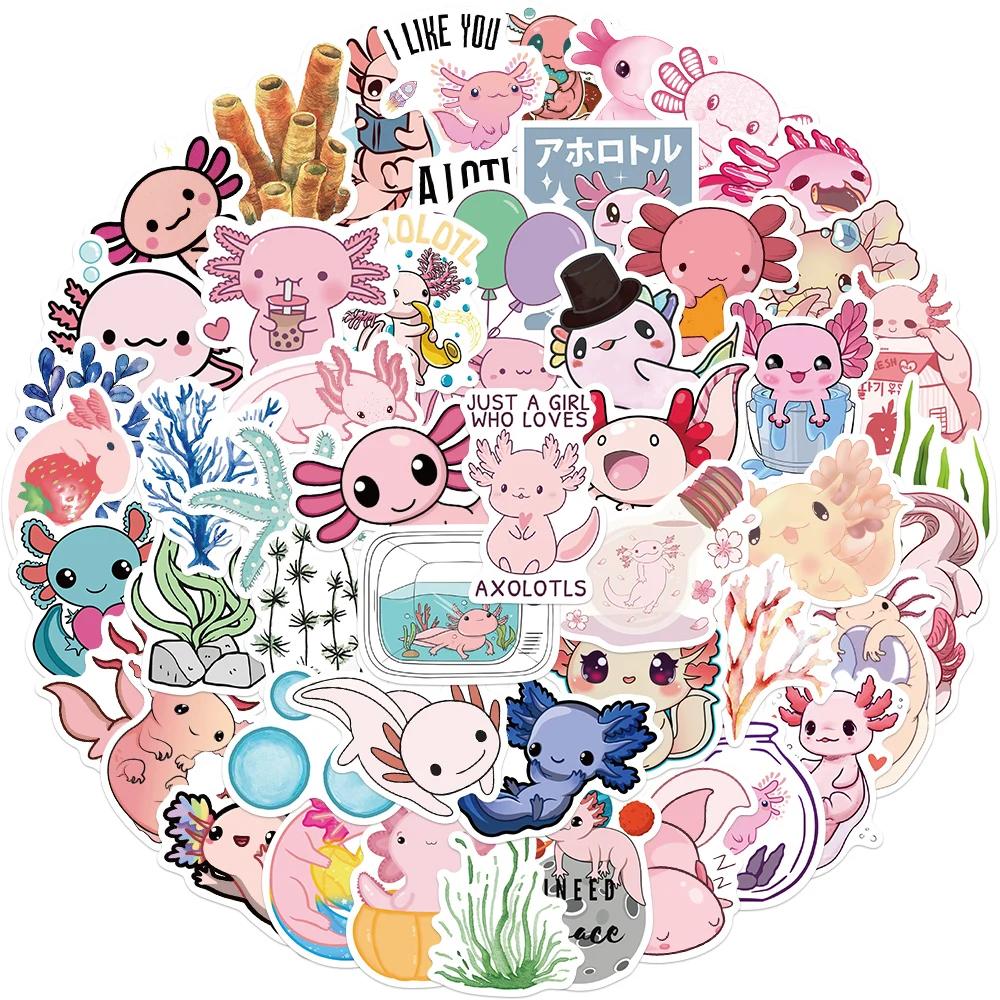 50Pcs Axolotl Graffiti Stickers Cute Animal Cartoon Decal Kids Toy Suitcase Scrapbook Diary Phone Laptop Sticker Pack