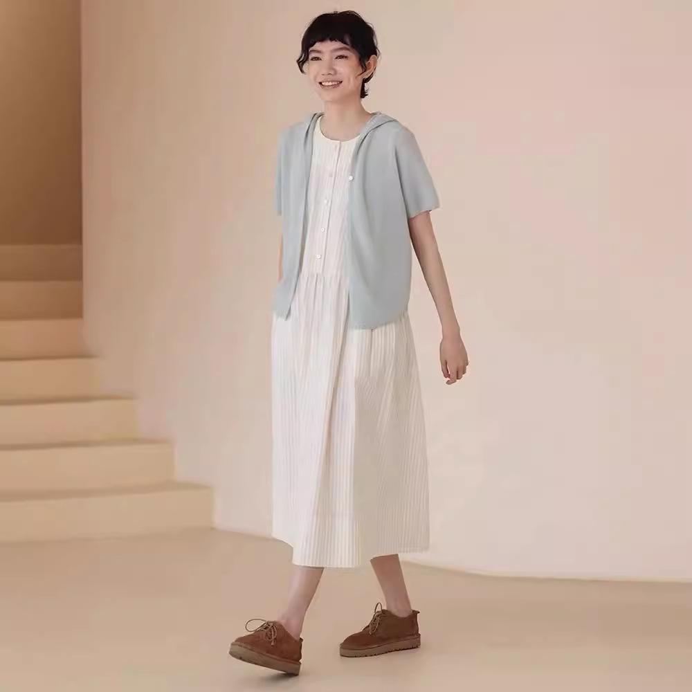 2025 Summer New Fresh Rattan-dyed Striped Vest Skirt Women's Loose and Thin Round Neck Sleeveless Solid Color Dress