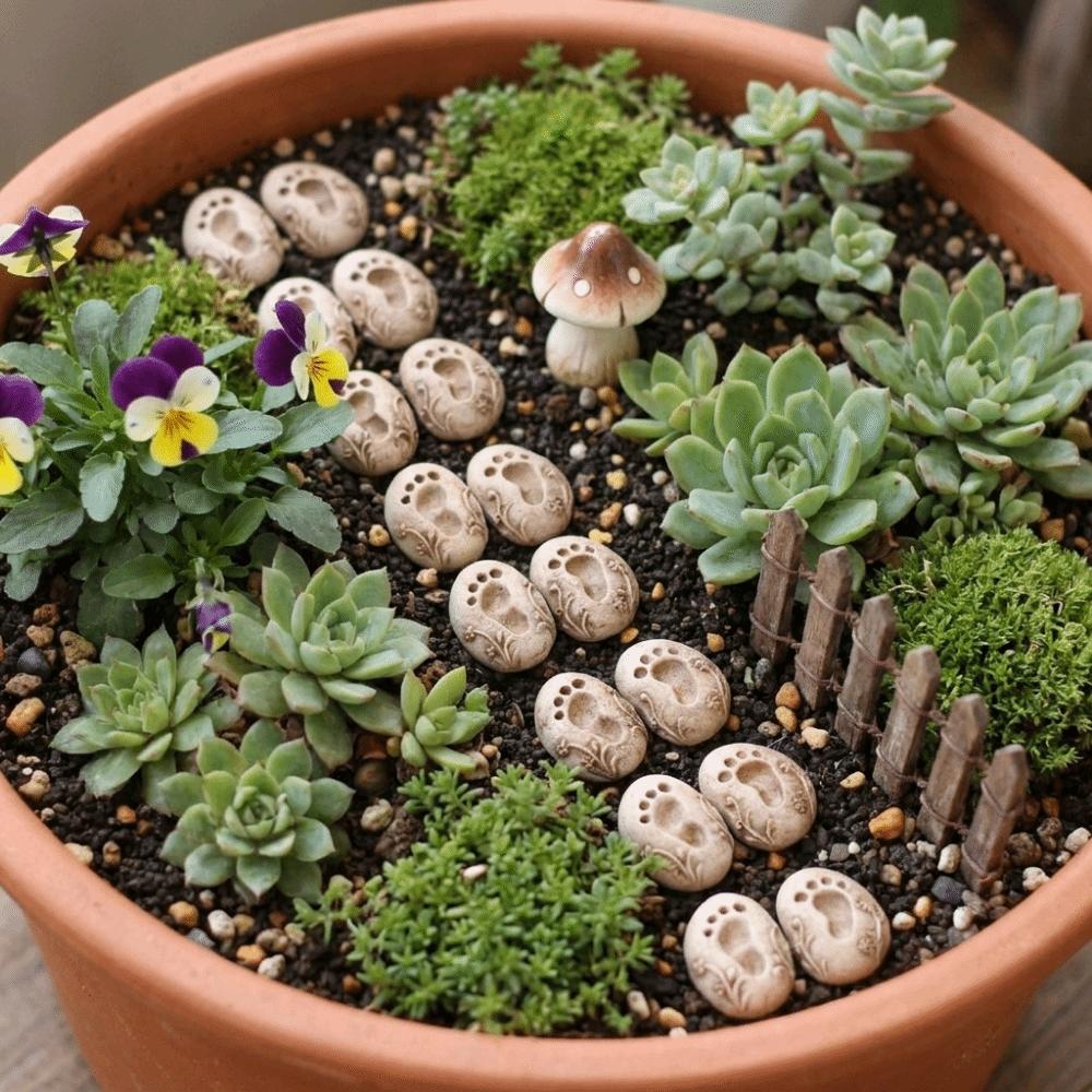 20PCS Small Footprint Stepping Stones Decorative Potted Footprint Ornament Garden Decor