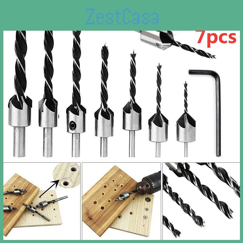 High Carbon Steel 7 Pcs Wood Chamfer Countersink Drill Bit Set For Accurate Woodworking