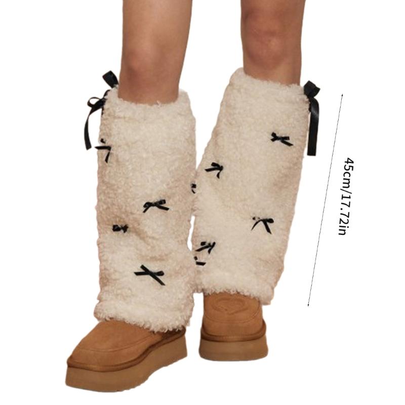 Schleife Pelz Beinstulpen Winter Pelzig Lange Stiefelmanschetten Flauschige Schuhabdeckungen Partykostüm für Feiertag Festival Aufführungen Spiel
