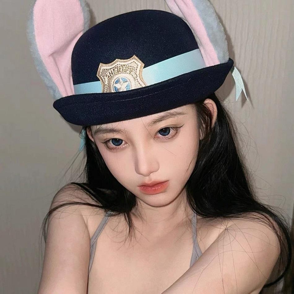 Cute Cosplay Hot New  Hat Rabbit Bowler Hat  Police Officer Judy Hat Adult Headband Headwear Hat Cute Gift
