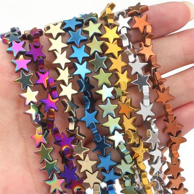 4/6/8mm kamień naturalny złoty srebrny wielokolorowy pentagram hematyt koraliki gwiazdy luźne koraliki dystansowe urok do tworzenia biżuterii bransoletka DIY akcesoria