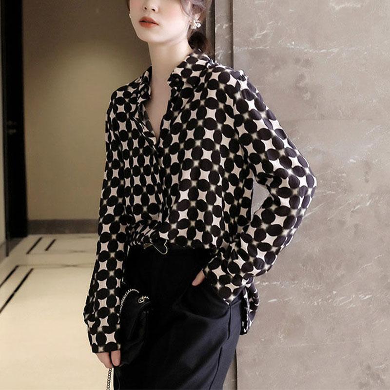 Office Lady Polka Dots Printing Fashion Women Chiffon Shirt Spring Summer Loose Long Sleeves Lapel Female Blouse Clothing 2022