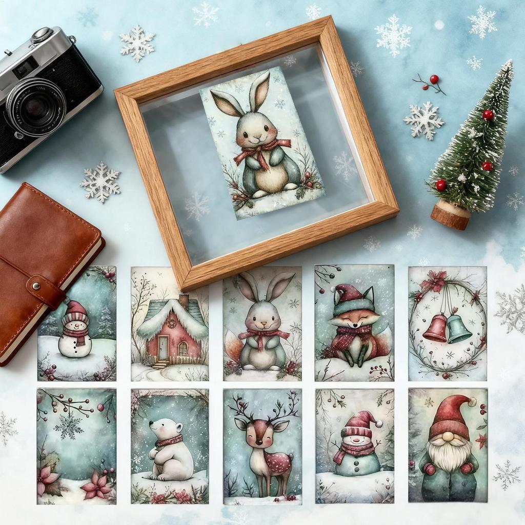 Christmas Cards 20-Piece Snow Festive Home Decor Vintage Dwarf Animal Holiday Postcard For Kids Adults Collectors Family