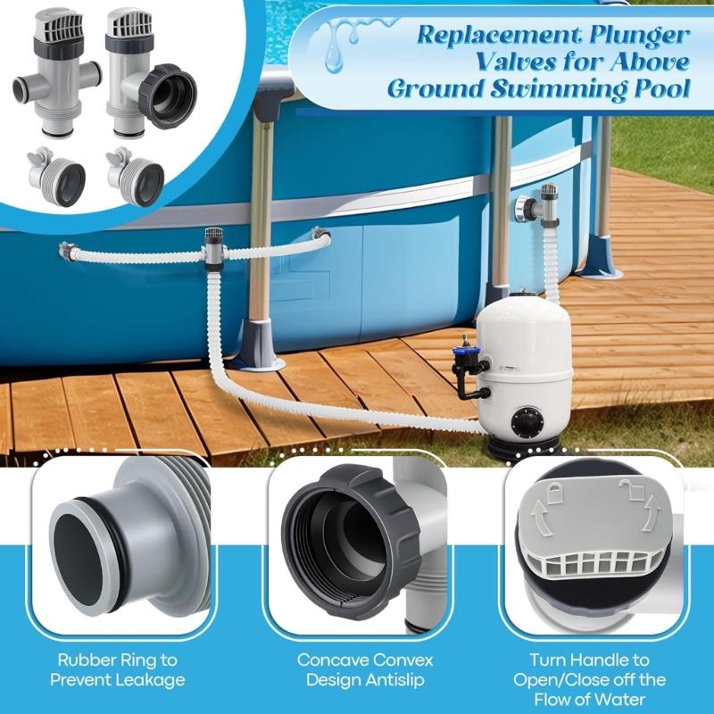 Split Hose Plunger Valves Set with Adapters Suitable for Pool Pump Systems Water Flow Control and Leak Prevention