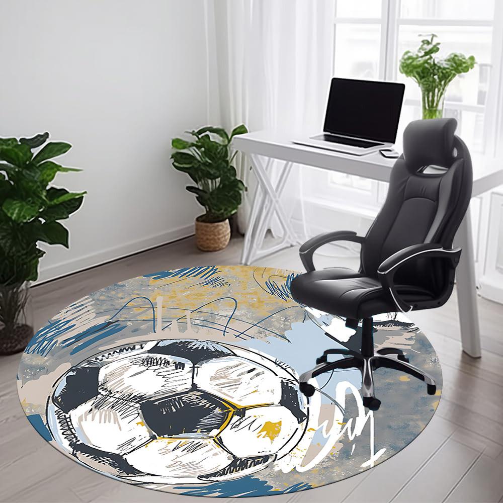 1pc Soccer Ball Office Round Area Rug,  Mat Suitable ForOffice, Under Office Chairs Bedroom Living Room Home Decor, Room Deco