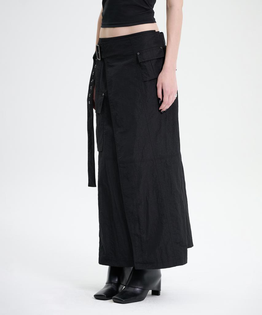 Teulimingbeodeu Belted Cargo Skirt [ Black ]