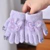 New gloves flower bow full-finger gloves autumn and winter girl finger cute warm thickened cold-proof granular velvet
