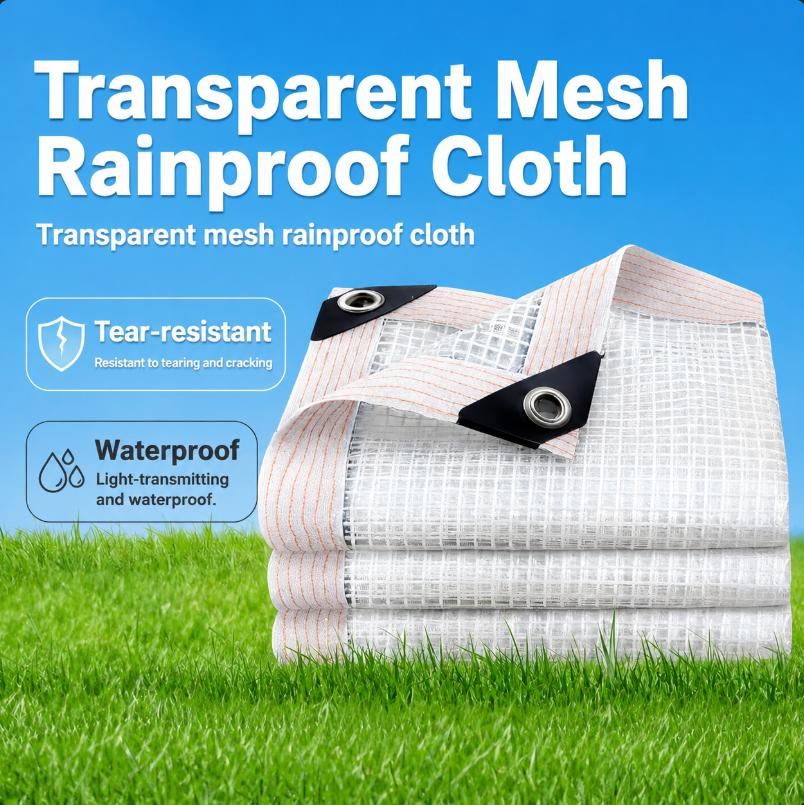 Transparent Heavy Duty Rainproof Fabric with Grommets Durable Mesh Tarp with Taped Edge for Plant Pergola Porch Greenhouse (Transparent,1x1m)