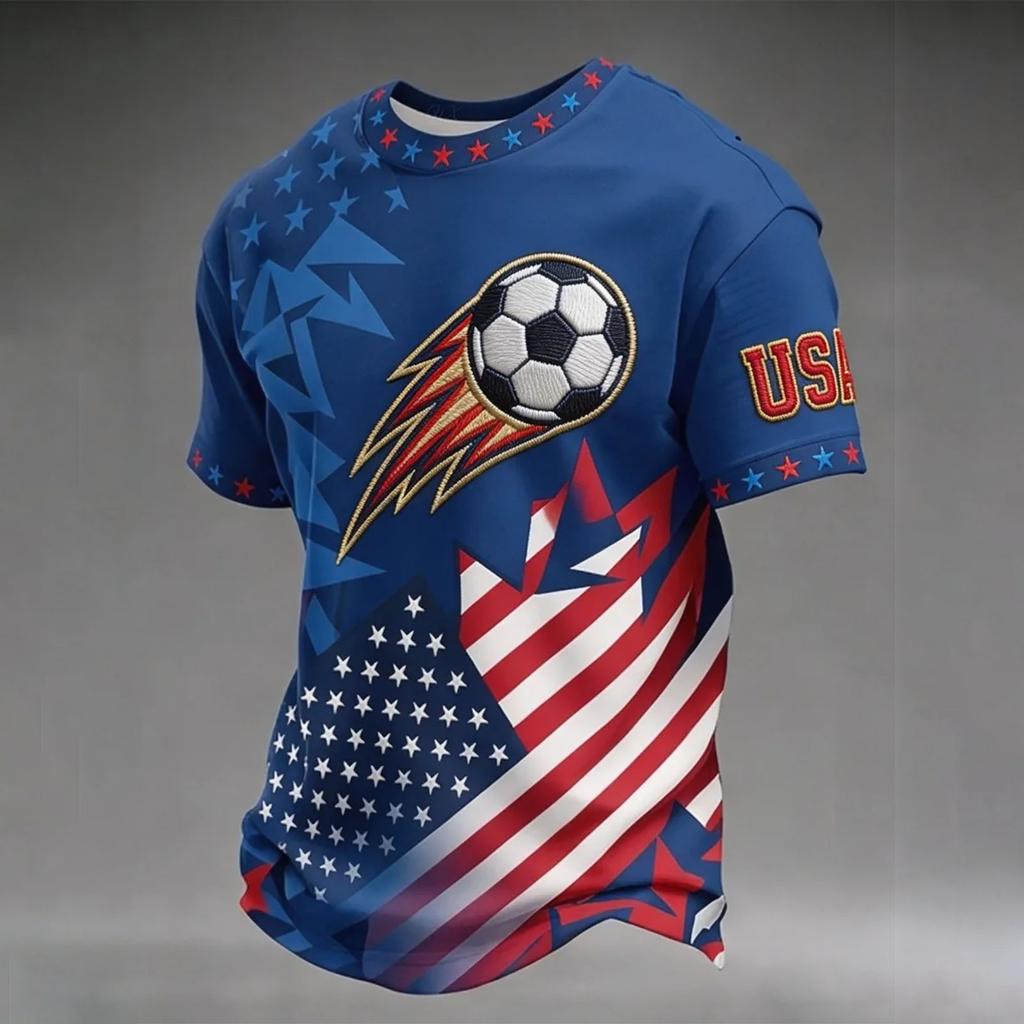 Men's Casual Crew Neck Lightweight Breathable Short Sleeve Top Soccer Print World Letter Pattern Sports Tee Shirt