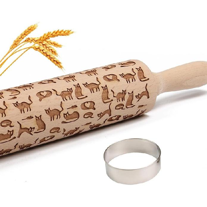 Christmas Embossed Rolling Pin for Baking Cookies Embossing Rolling Pins with Design Wooden Engraved Springerle Roller Pin Dough Patterned Clay