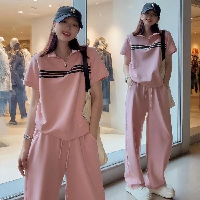 Women's Trendy Summer 2026 Stand Collar Top & Wide Leg Pants Set
