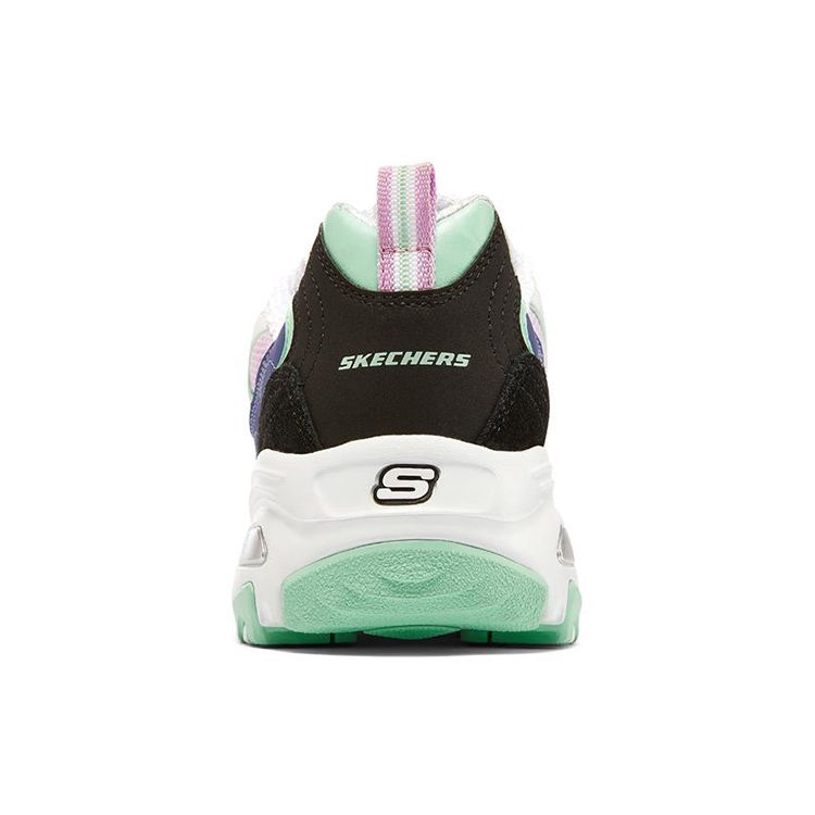 Skechers DLites 1.0 Mesh-Gewebe Synthetikleder Sport Trend Niedrig geschnitten Freizeit-Schuhe Damen Sneaker Weiß Schwarz Lila 149781-WBKB