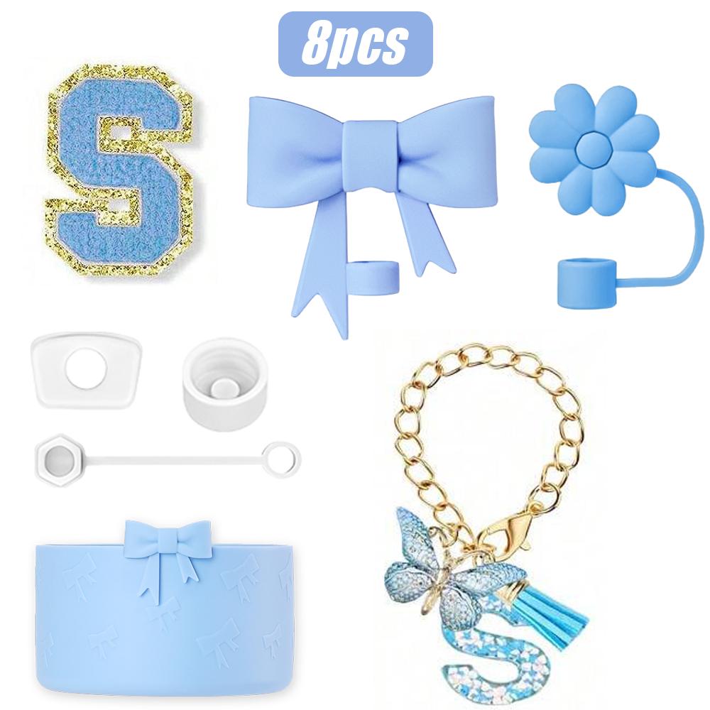 8-teiliges Tassenzubehör-Set für Stanley Cup 30oz 40oz, A-Z Initialen Dekorationen, inklusive Silikon-Strohhalmkappe, Aufkleber