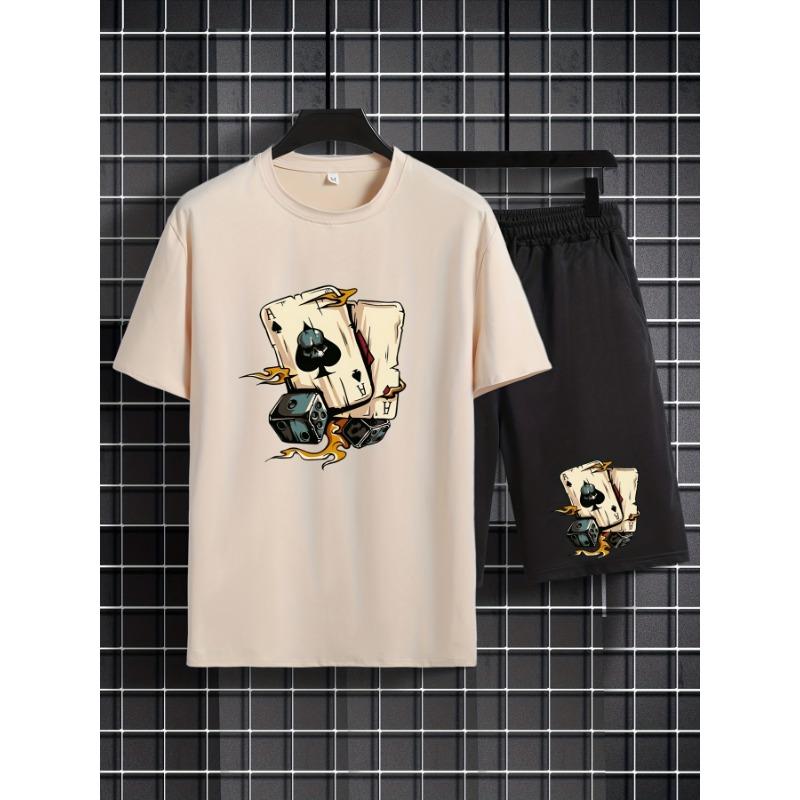 Summer Outdoor Men's Dice Spade Set Comfortable Casual Round Neck T-shirt Loose Short Men's Fashion Sports Summer Children's Set