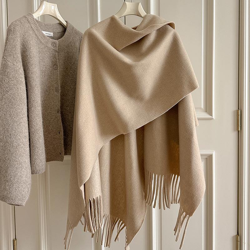 Travel Poncho Warm  Scarf Women  Luxury Thick Blanket Winter Bufanda Shawl Solid Color  Wraps  Female Stoles