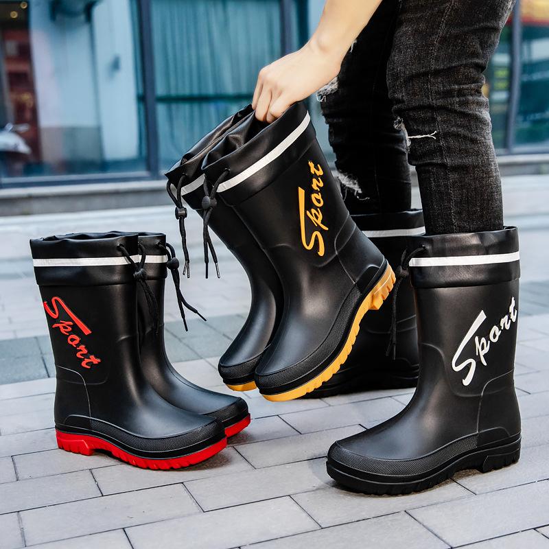 Fashion 2025Mid-calf Rain Boots Men Slip-On Waterproof Rubber Rain Shoes Work Mud Boots Warm Durable Non-Slip Boots Farming Fishing Camp