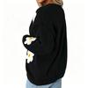 Damen Strickjacke Lockerer Schnitt Farbe mit Großem Blumendruck für Lässige Alltagsmode