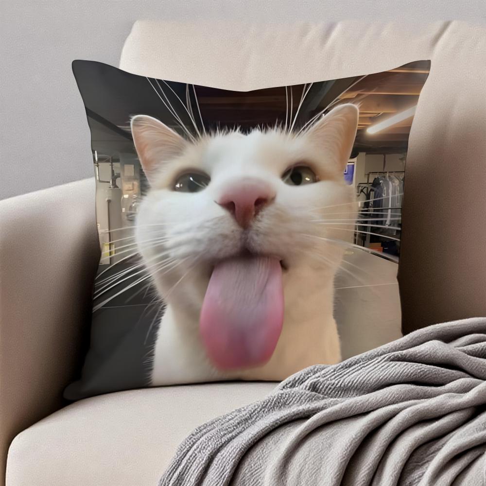 Meme Funny Pet Cat Funny Memes Cushion Cover Pillowcase Antidustmite Invisible Zipper Short Plush Sofa Cushion