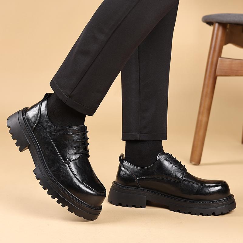 Fashion Black Thick Soled Leather Shoes Classic Retro Versatile Style Outdoor Leisure Party Daily Business Dress Office Adult Shoes