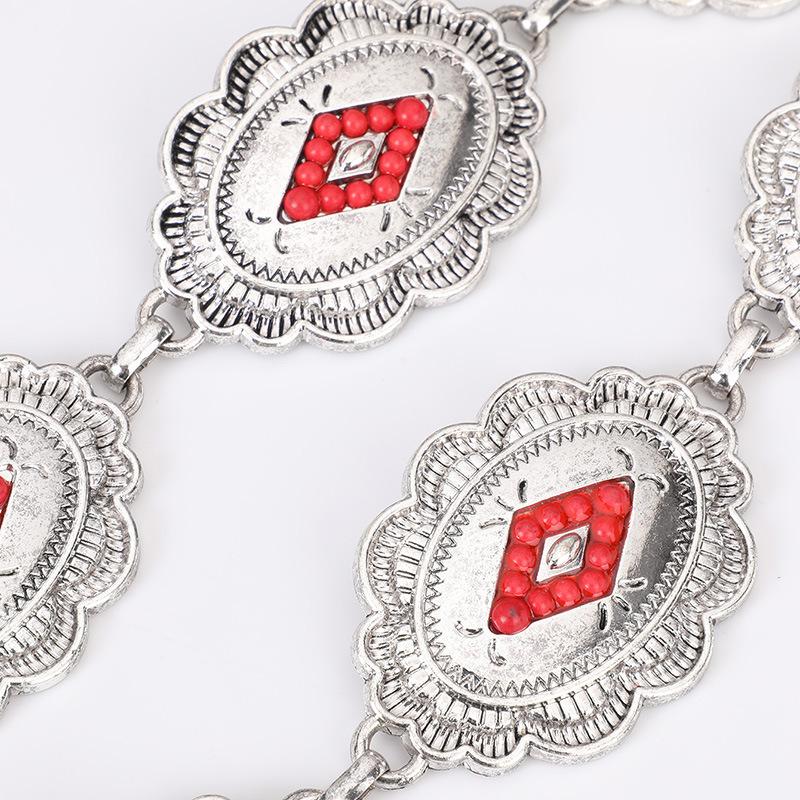 High-end Women's Waist Chain Inlaid with Old Retro Boho Waist Chain Turquoise Metal Waist Chain