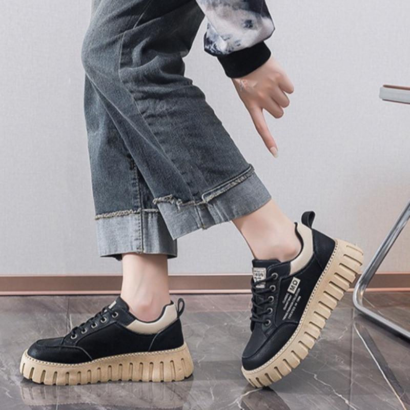 Fashion Women Shoes Fashion Sneakers High Quality Leather Casual Shoe Lace Up Vulcanize Shoes for Women Height Increasing Platform Shoes