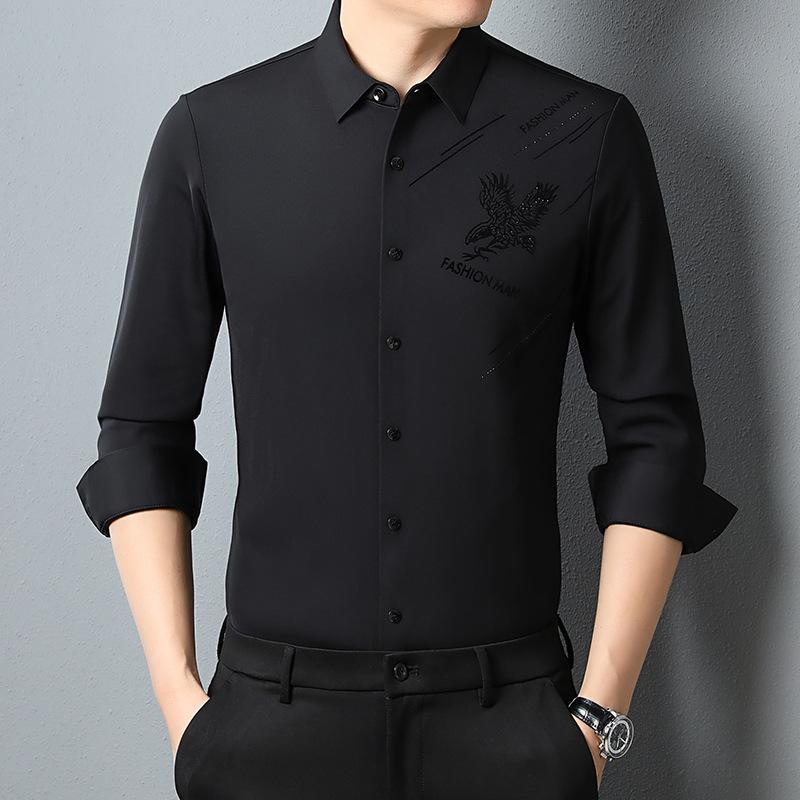 

Весенне-осенняя модная мужская рубашка с длинным рукавом и принтом, тонкая деловая бесшовная рубашка, высокая эластичность XXXXL