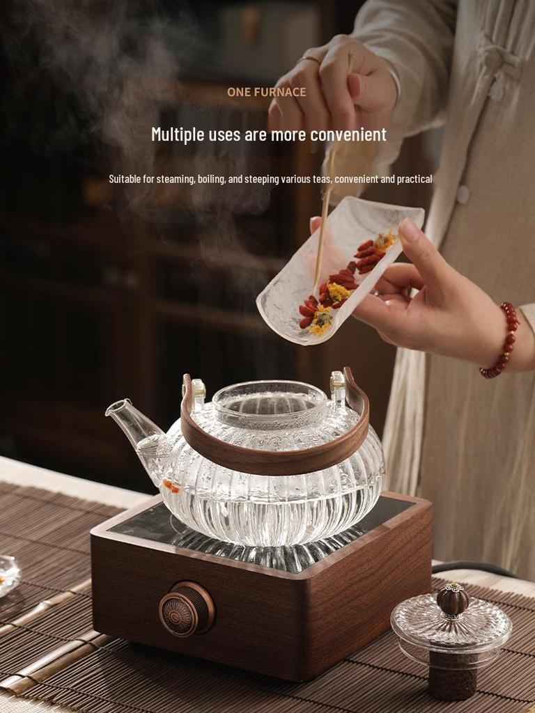 High-Temperature Resistant Pumpkin Glass Tea Set with Striped Design and Tea Infuser