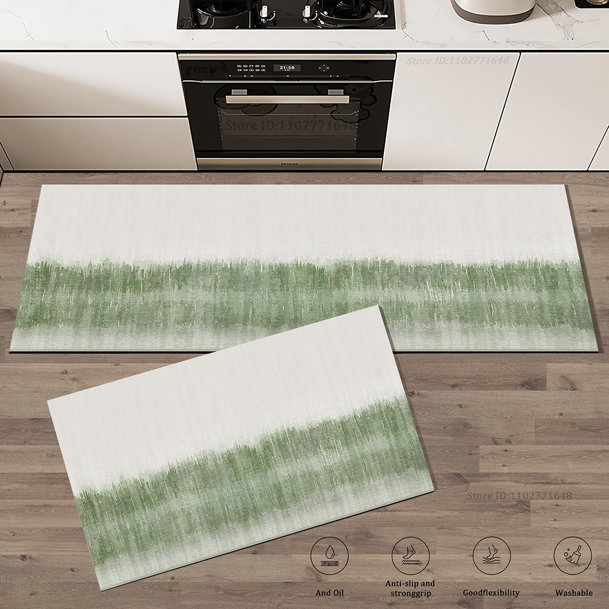 

Kitchen Floor Green Absorbent Doormat Rug Non-Slip Entrance Mat Quick Dry Heavy Duty Simple Lines Carpet Long Washable Rugs 40cmx60cm 1pc