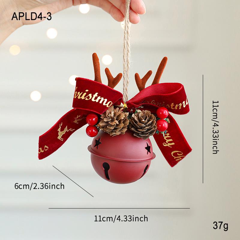 Festive Christmas Antler & Bell Ornaments with Bow & Pine Cone Accents for Tree & Window Decor.