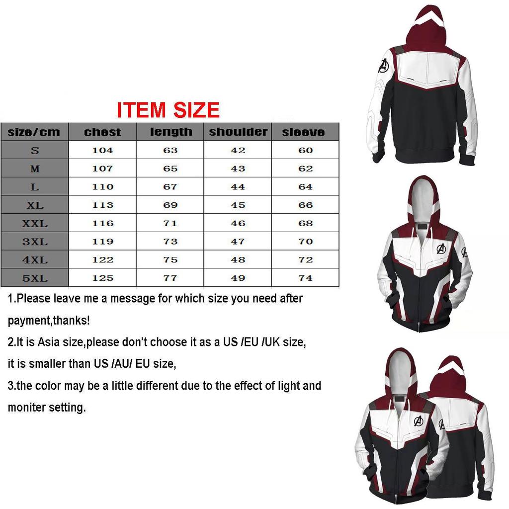 The Avengers 4 Endgame Superhero 3d Hoodie Sweatshirt Cosplay Coat Consume Tops