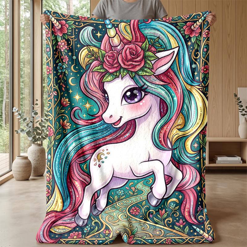 Rainbow Mane Unicorn Theme blanket Lightweight Warm Flannel Blanket Decorative Throw Blanket for Home Decoration