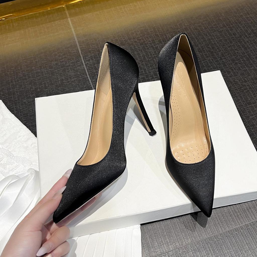 Women's Satin High Heels: Comfortable, Thin Heel, Pointed Toe, Blue, Spring-Autumn Style, Classy Work Shoes.