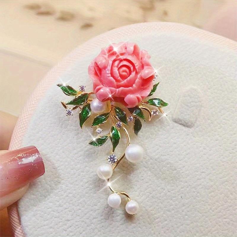 

Elegant and Fashionable Rose Leaf Imitation Pearl Brooch, Suitable for Women s Banquet Party Accessories and Gifts