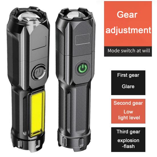 Outdoor LED Flashlight Zoomable Telescopic High Lumens USB Rechargeable Super Bright Outdoor Portable Camping Emergency Handheld Torch