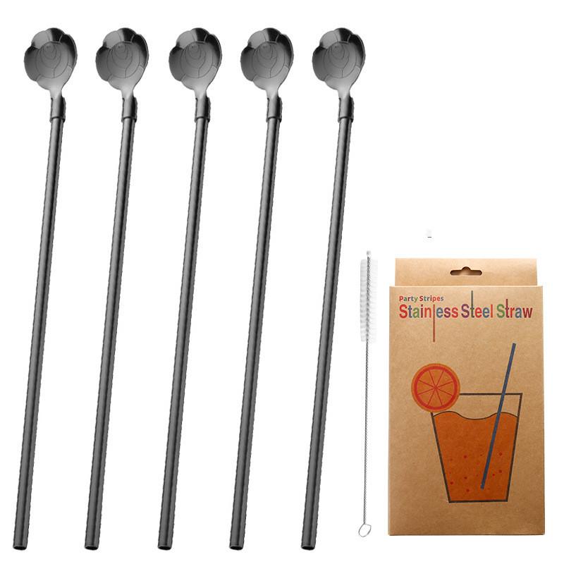 5pcs 10pcs Stainless Seel Flower Straw Spoon Summer Milk Tea Stirring Yerba Mate Straws Reusable Drinking Kitchen Supplies