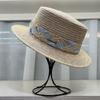 Lafite Flat Top Straw Hat Women's Versatile French Flat Brim Top Hat Seaside Resort Beach Sunscreen Hat Tide