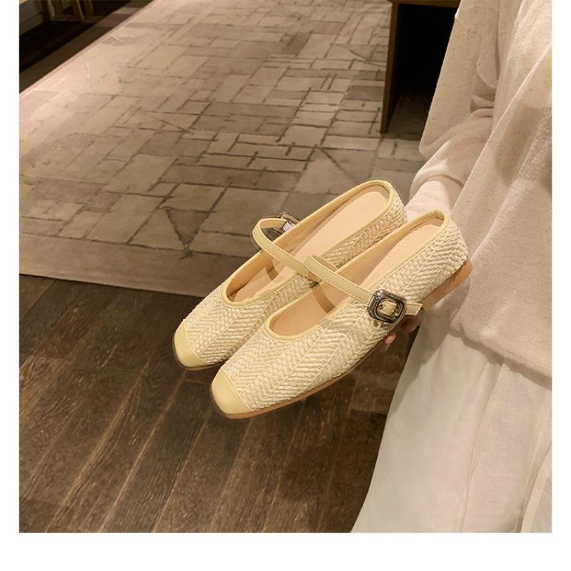 Sheepskin~ inner height increase 5cm slippers women's straw woven square head cool slippers lazy bag head half drag summer outer wear