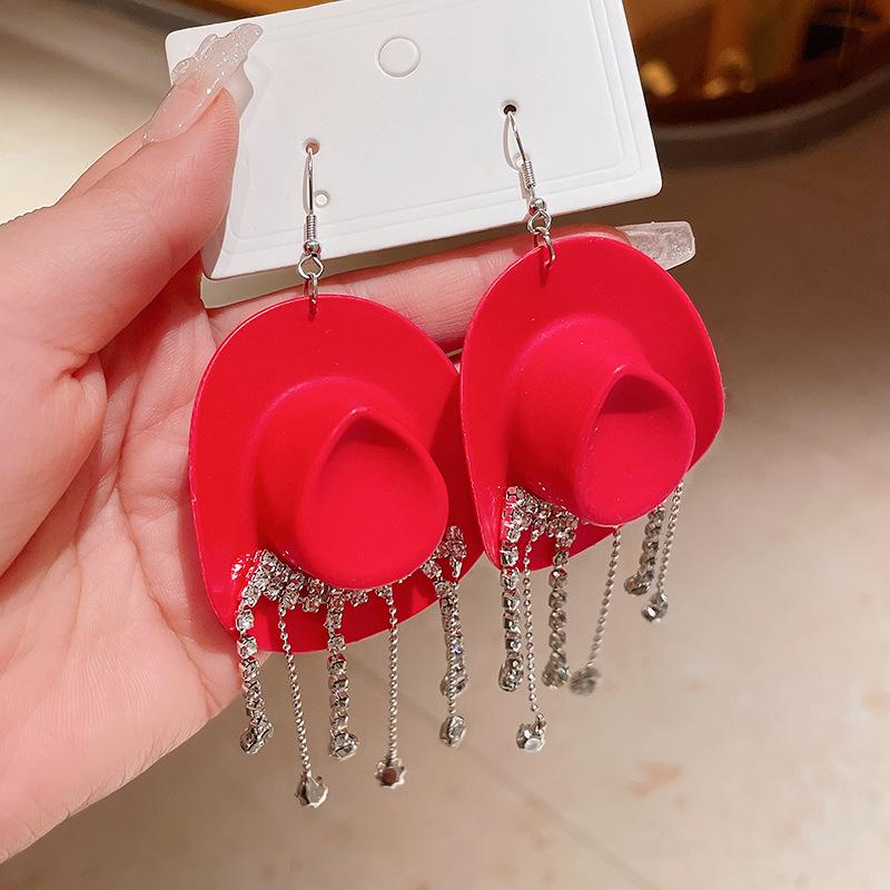 

Korean Denim Hat Rhinestone Tassel Earrings - Creative, Stylish, Cool Fashion Accessory