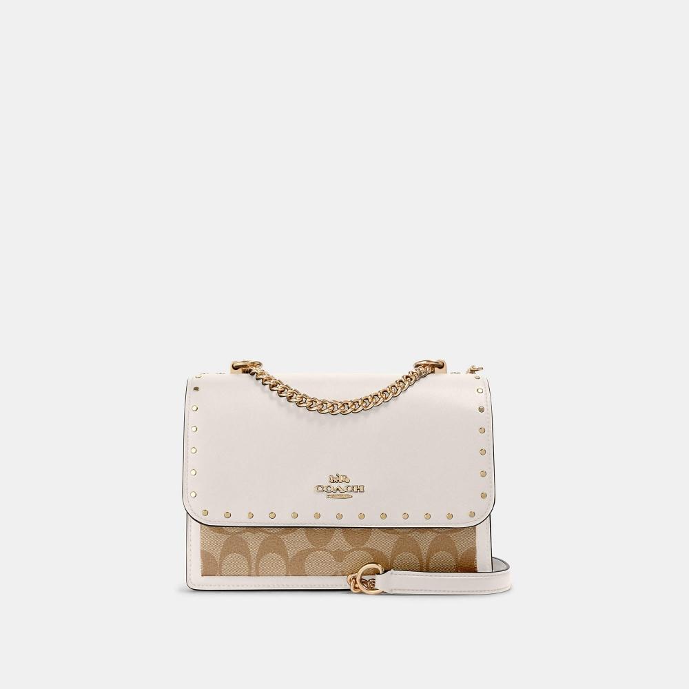 

Кроссбоди Coach Klare из канвы Signature с заклепками, золотистый, светлый, хаки, разноцветный