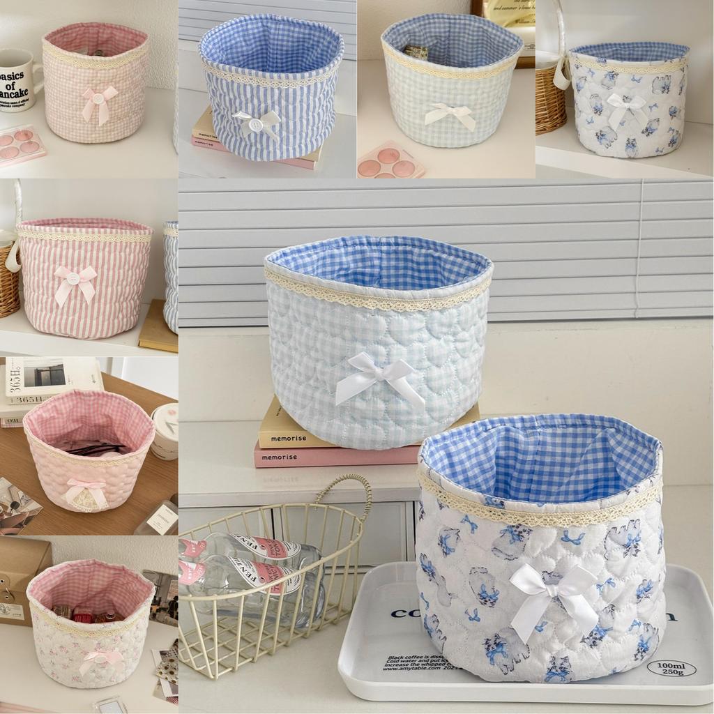 Sweetheart Lace Cylinder Storage Bin With Soft Cotton Material For Desk And Travel Use