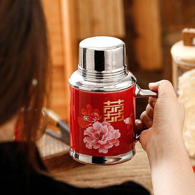 Keramik-Teebecher Chinesischer Vintage-Becher 460ml Nostalgische Teekanne mit Deckel Kreative Hochzeit Geburtstag Wasserbecher für Frauen Männer Paare